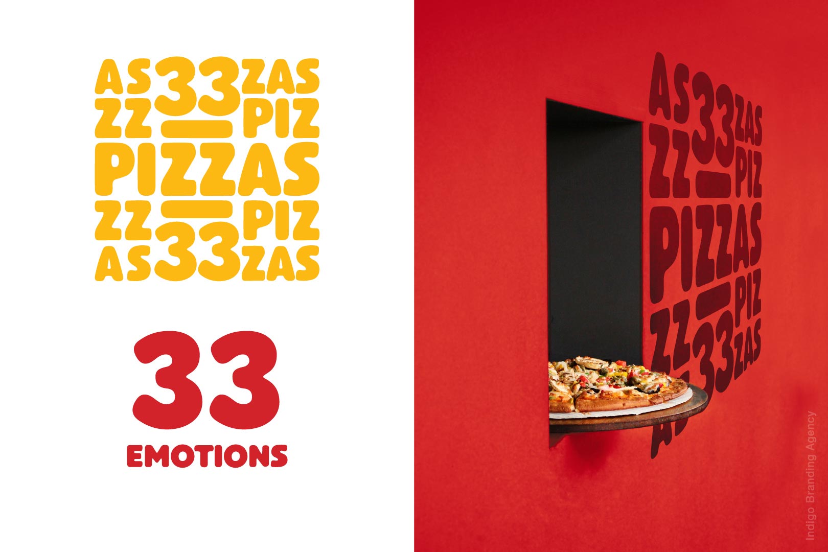 33 pizzas packaging for order delivery branded by indigo Branding